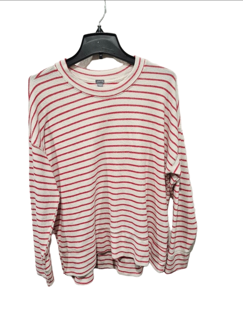 Aerie Oversized Textured Crewneck Sweater Red Cream Stripe Bouclé Slouchy M